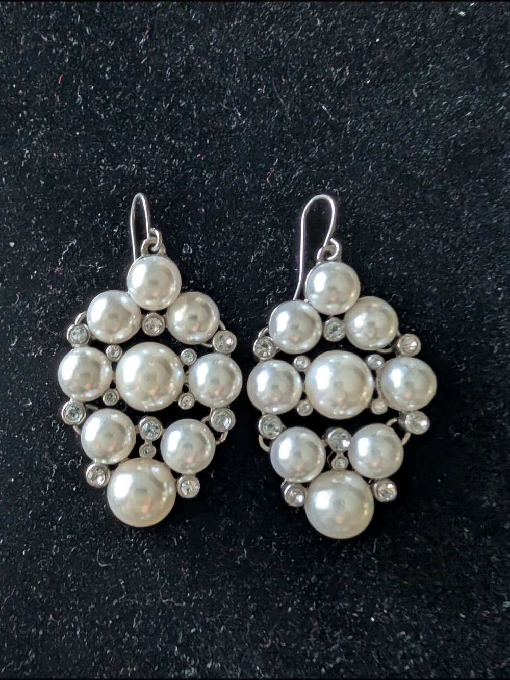 Pearl Cluster Drop Earrings With Silver & Rhinestone Accents